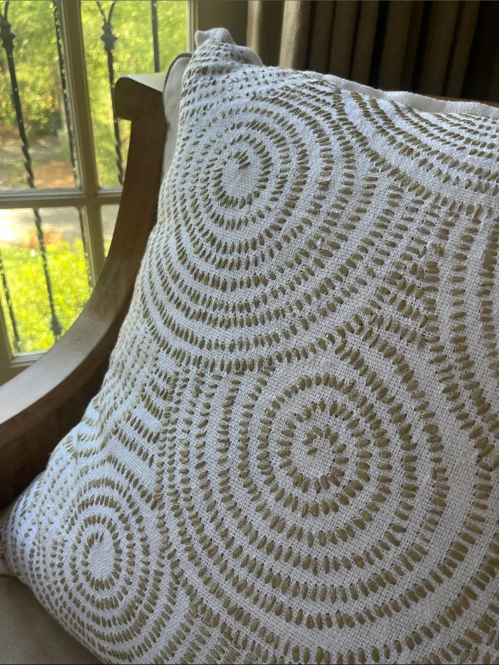 Serena & Lily Circlular Embroidered Accent Pillow in Cream and Taupe